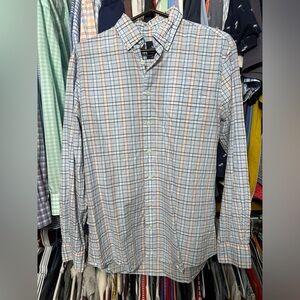Johnnie-O cotton blue orange plaid button up down dress shirt Small S